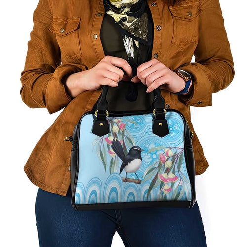Willie wagtail Australia Shoulder Handbag Eucalyptus Blossoms Aboriginal Art - Aussie Hoodie