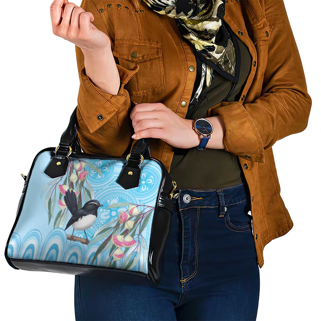 Willie wagtail Australia Shoulder Handbag Eucalyptus Blossoms Aboriginal Art - Aussie Hoodie