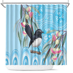 Willie wagtail Australia Shower Curtain Eucalyptus Blossoms Aboriginal Art - Aussie Hoodie