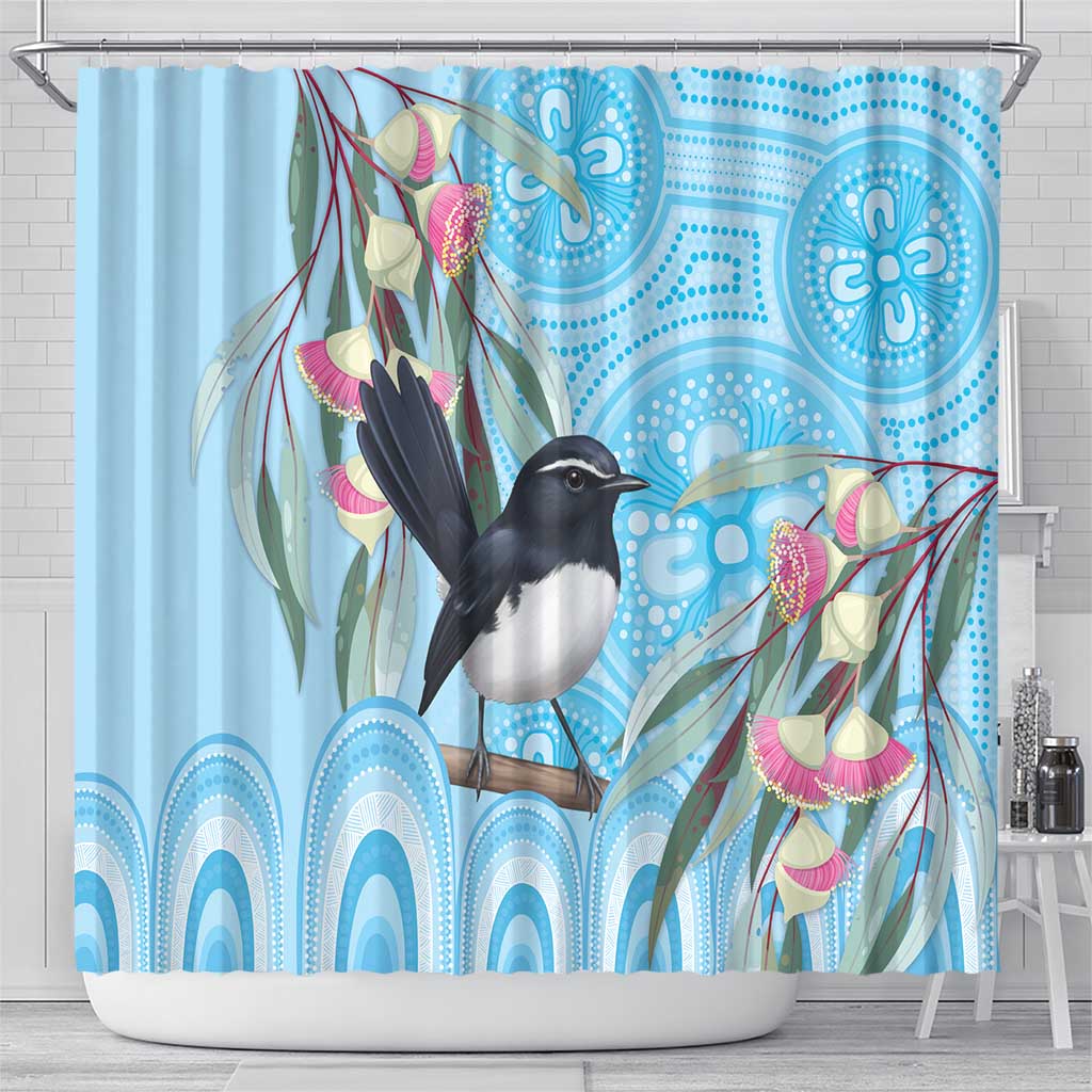 Willie wagtail Australia Shower Curtain Eucalyptus Blossoms Aboriginal Art - Aussie Hoodie