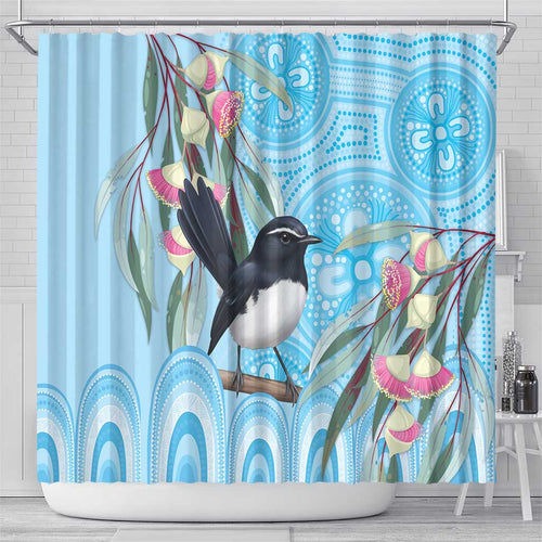 Willie wagtail Australia Shower Curtain Eucalyptus Blossoms Aboriginal Art - Aussie Hoodie