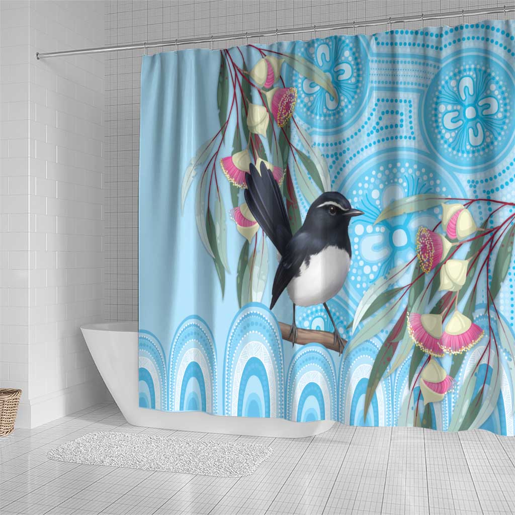 Willie wagtail Australia Shower Curtain Eucalyptus Blossoms Aboriginal Art - Aussie Hoodie