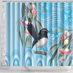 Willie wagtail Australia Shower Curtain Eucalyptus Blossoms Aboriginal Art - Aussie Hoodie