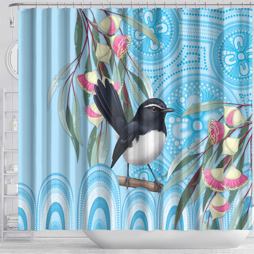 Willie wagtail Australia Shower Curtain Eucalyptus Blossoms Aboriginal Art - Aussie Hoodie