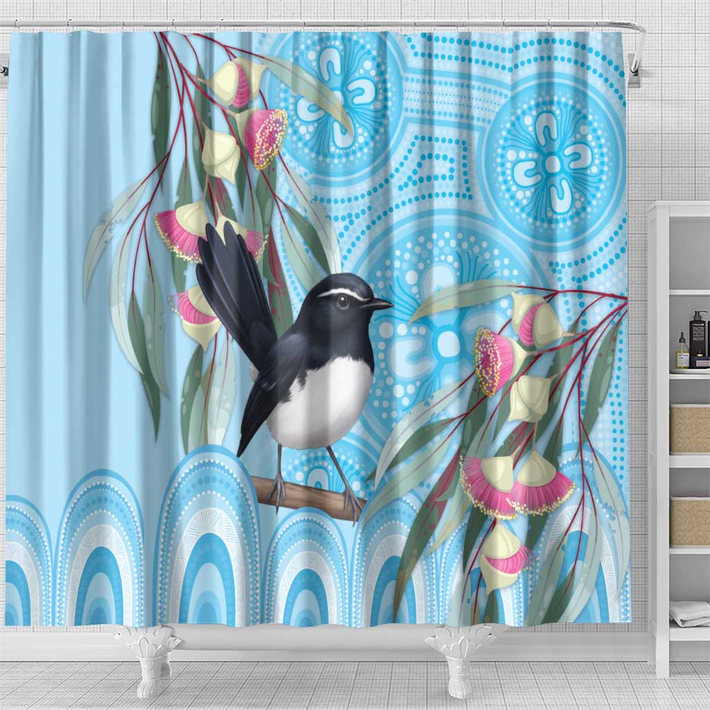 Willie wagtail Australia Shower Curtain Eucalyptus Blossoms Aboriginal Art - Aussie Hoodie