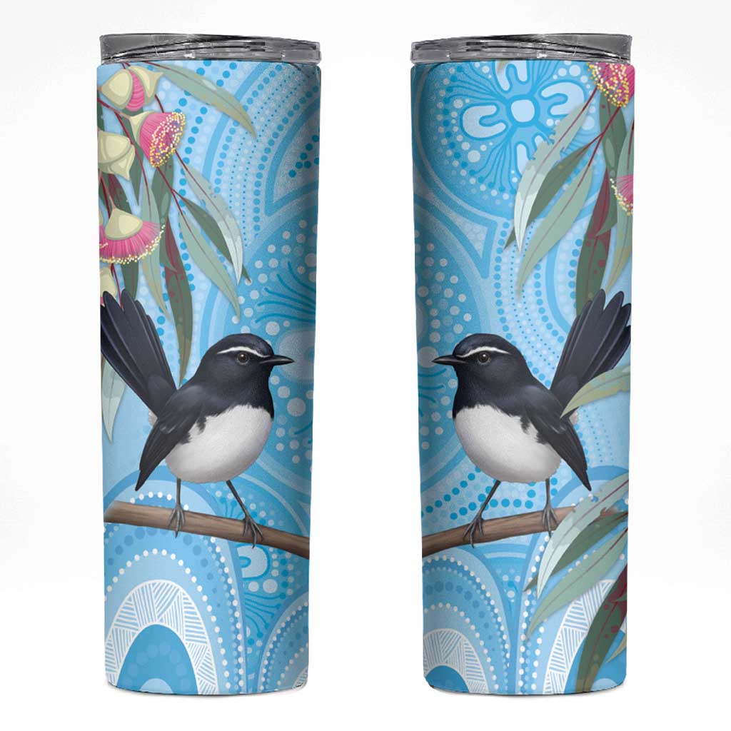 Willie wagtail Australia Skinny Tumbler Eucalyptus Blossoms Aboriginal Art - Aussie Hoodie
