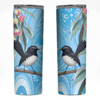 Willie wagtail Australia Skinny Tumbler Eucalyptus Blossoms Aboriginal Art - Aussie Hoodie