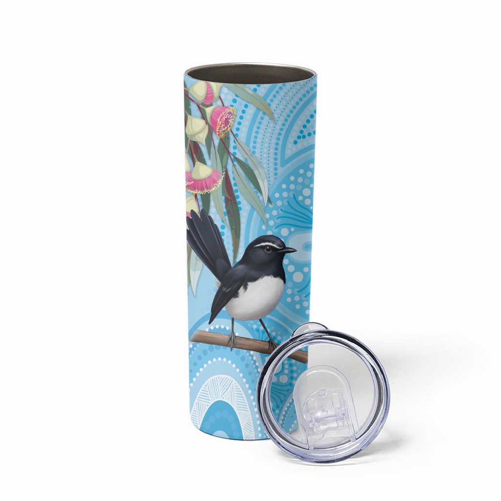 Willie wagtail Australia Skinny Tumbler Eucalyptus Blossoms Aboriginal Art - Aussie Hoodie