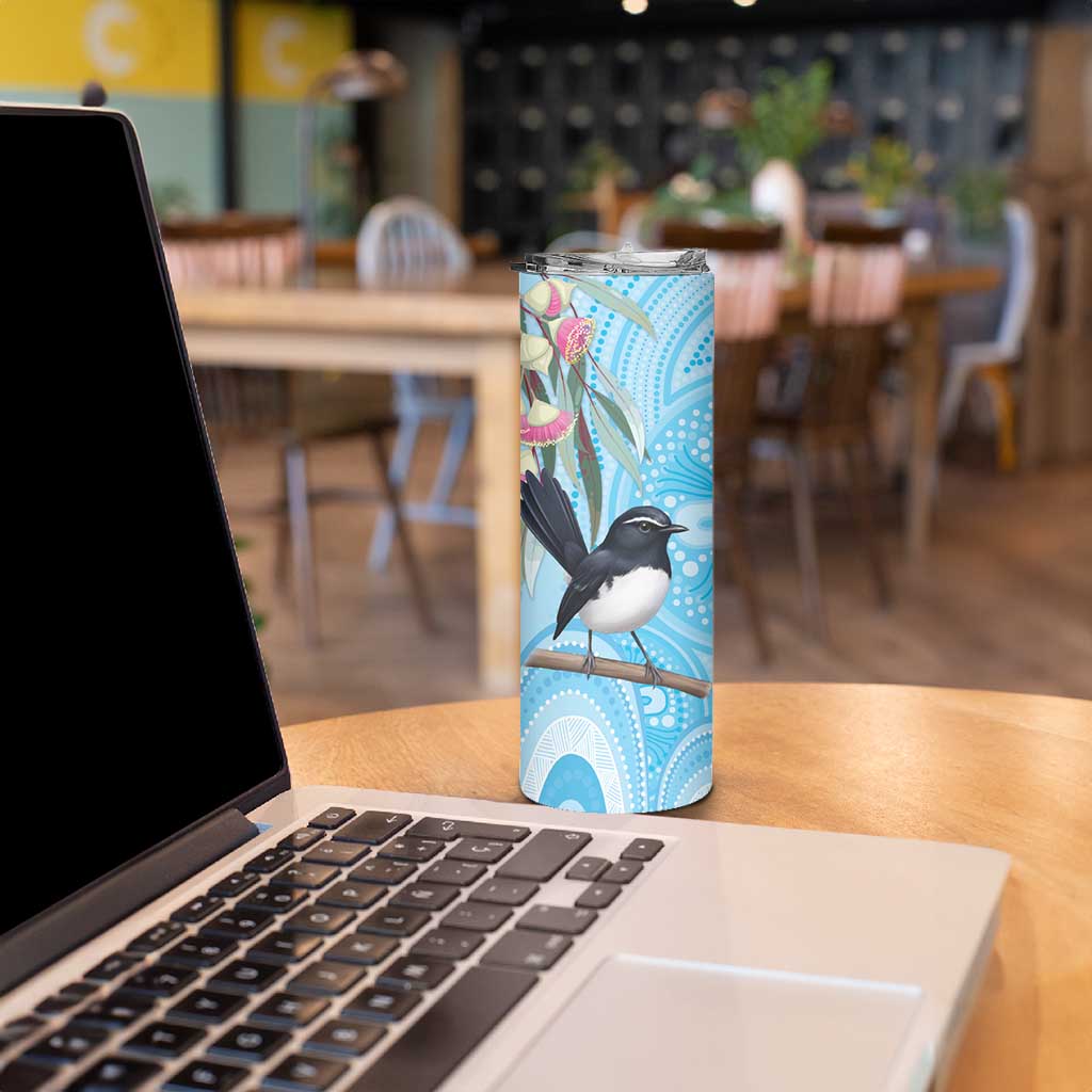 Willie wagtail Australia Skinny Tumbler Eucalyptus Blossoms Aboriginal Art - Aussie Hoodie