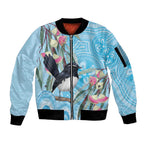 Willie wagtail Australia Sleeve Zip Bomber Jacket Eucalyptus Blossoms Aboriginal Art - Aussie Hoodie