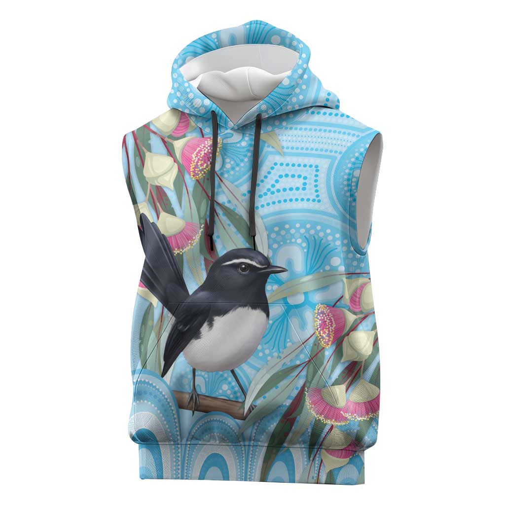 Willie wagtail Australia Sleeveless Hoodie Eucalyptus Blossoms Aboriginal Art - Aussie Hoodie