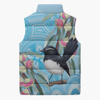 Willie wagtail Australia Sleeveless Puffer Jacket Eucalyptus Blossoms Aboriginal Art - Aussie Hoodie