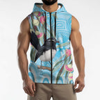Willie wagtail Australia Sleeveless Zip Hoodie Eucalyptus Blossoms Aboriginal Art LT14