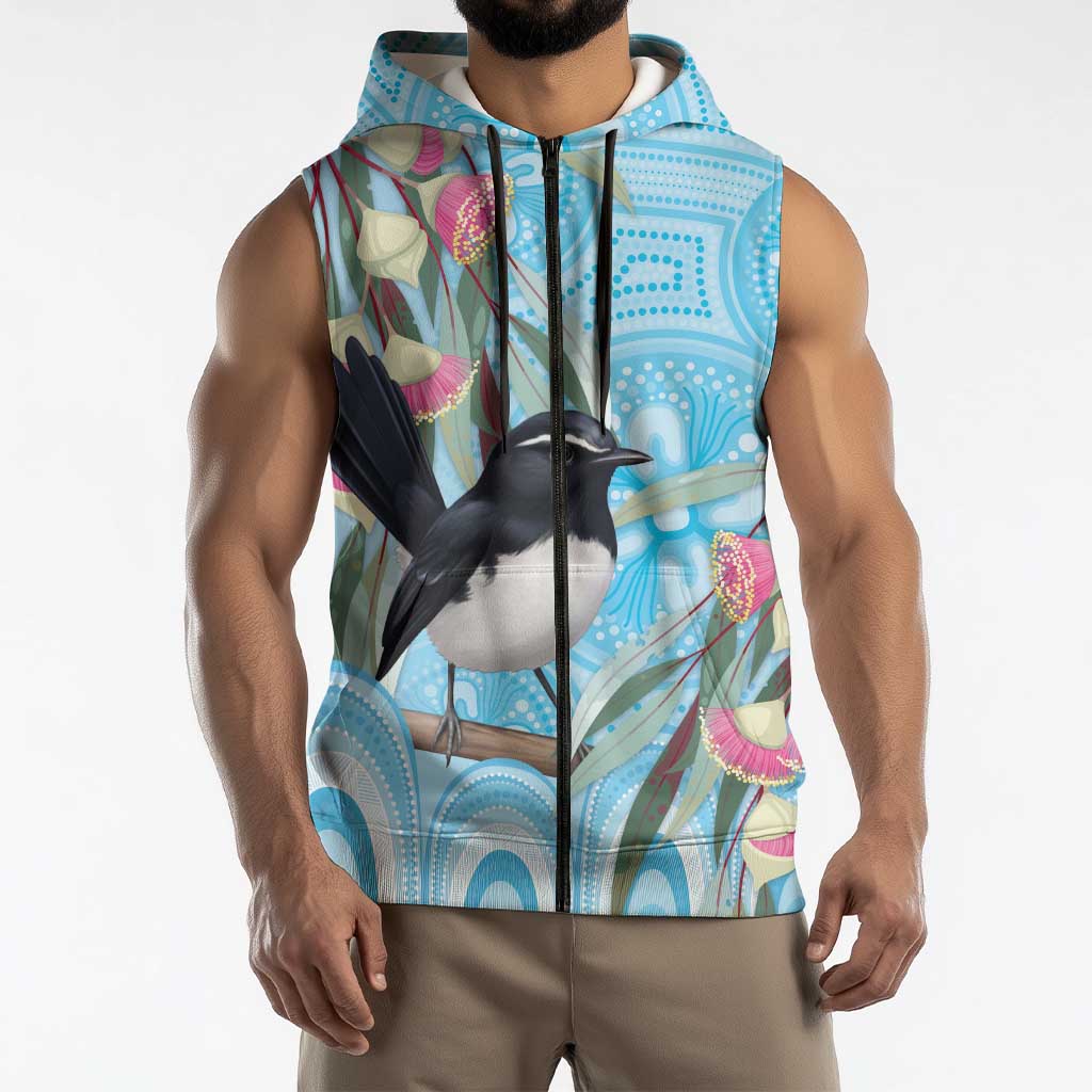 Willie wagtail Australia Sleeveless Zip Hoodie Eucalyptus Blossoms Aboriginal Art LT14