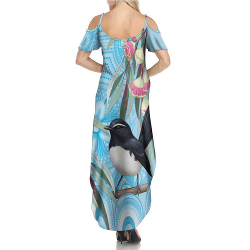 Willie wagtail Australia Summer Maxi Dress Eucalyptus Blossoms Aboriginal Art - Aussie Hoodie