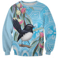 Willie wagtail Australia Sweatshirt Eucalyptus Blossoms Aboriginal Art - Aussie Hoodie