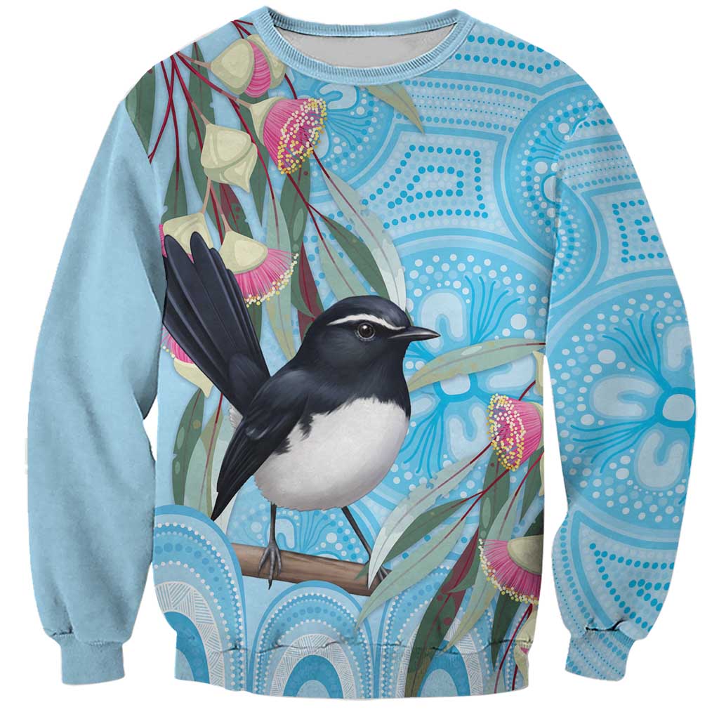 Willie wagtail Australia Sweatshirt Eucalyptus Blossoms Aboriginal Art - Aussie Hoodie