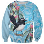 Willie wagtail Australia Sweatshirt Eucalyptus Blossoms Aboriginal Art - Aussie Hoodie