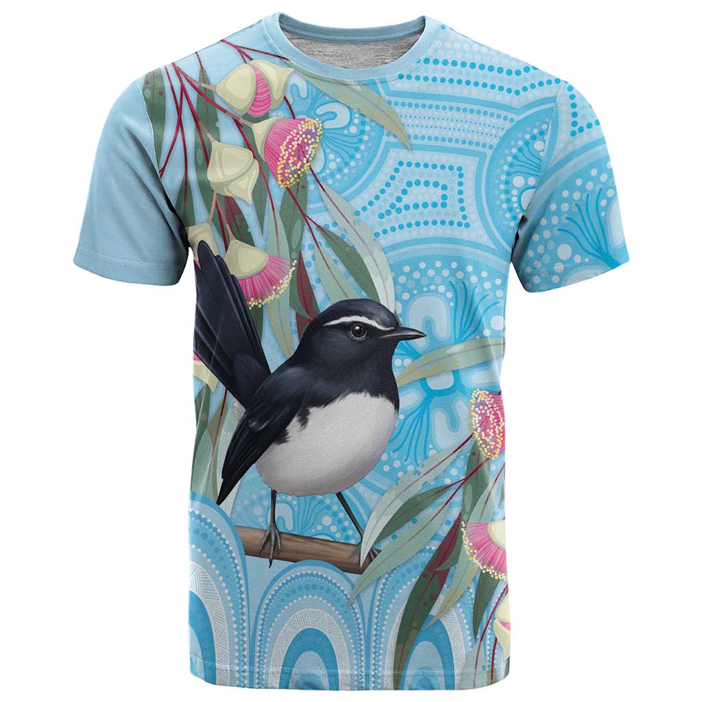 Willie wagtail Australia T Shirt Eucalyptus Blossoms Aboriginal Art - Aussie Hoodie