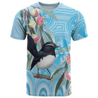Willie wagtail Australia T Shirt Eucalyptus Blossoms Aboriginal Art - Aussie Hoodie