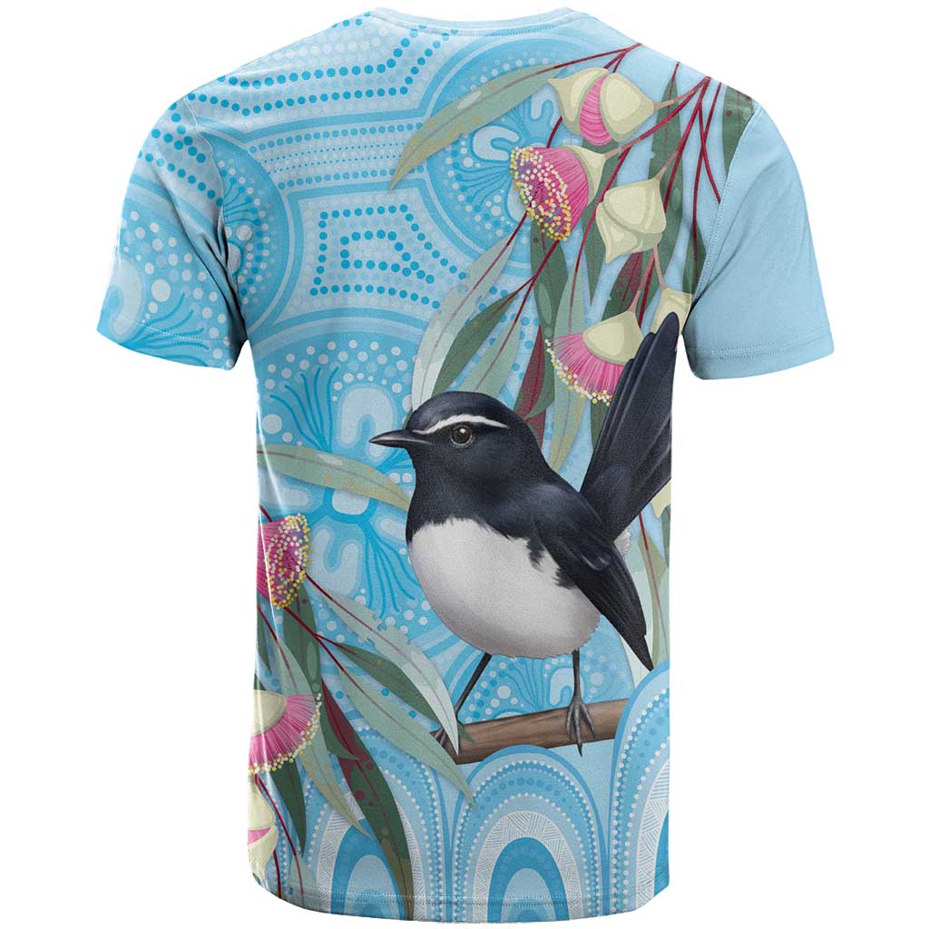 Willie wagtail Australia T Shirt Eucalyptus Blossoms Aboriginal Art - Aussie Hoodie