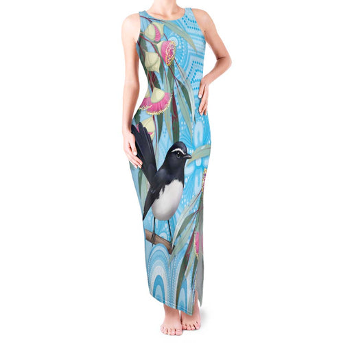 Willie wagtail Australia Tank Maxi Dress Eucalyptus Blossoms Aboriginal Art - Aussie Hoodie