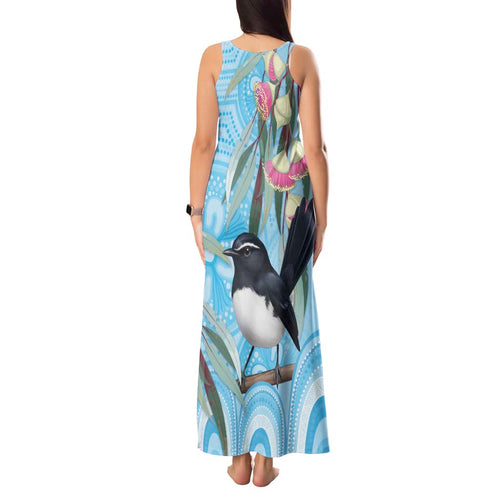 Willie wagtail Australia Tank Maxi Dress Eucalyptus Blossoms Aboriginal Art - Aussie Hoodie