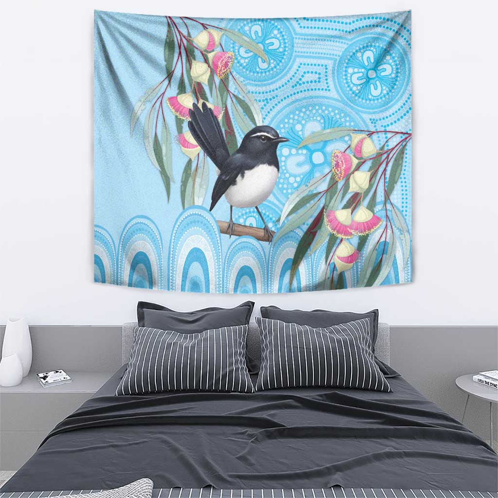 Willie wagtail Australia Tapestry Eucalyptus Blossoms Aboriginal Art - Aussie Hoodie