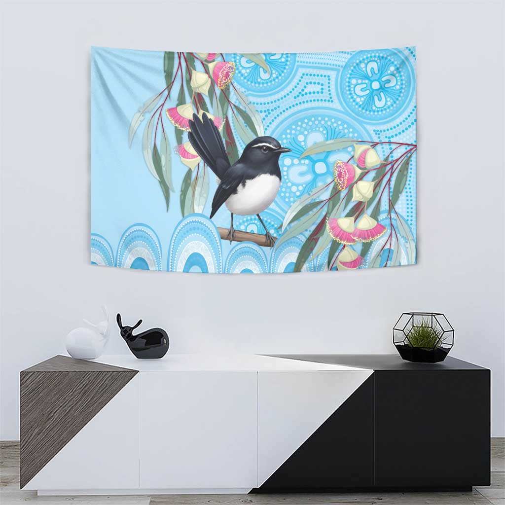 Willie wagtail Australia Tapestry Eucalyptus Blossoms Aboriginal Art - Aussie Hoodie