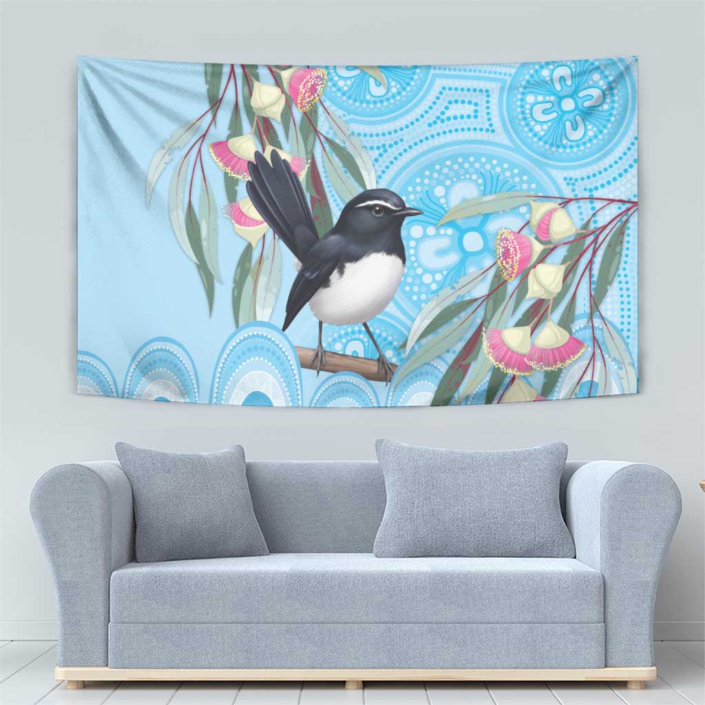 Willie wagtail Australia Tapestry Eucalyptus Blossoms Aboriginal Art - Aussie Hoodie