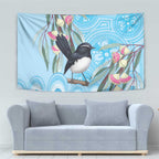 Willie wagtail Australia Tapestry Eucalyptus Blossoms Aboriginal Art - Aussie Hoodie