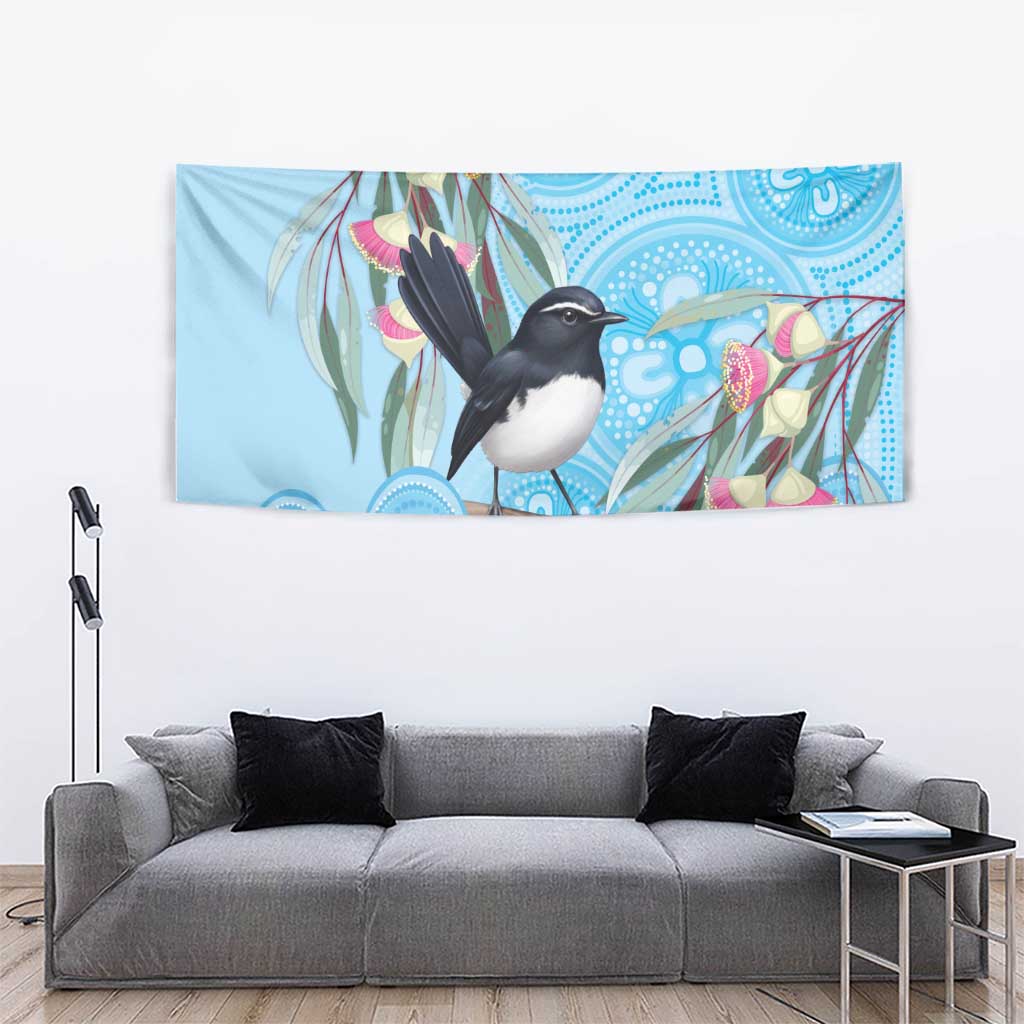 Willie wagtail Australia Tapestry Eucalyptus Blossoms Aboriginal Art - Aussie Hoodie