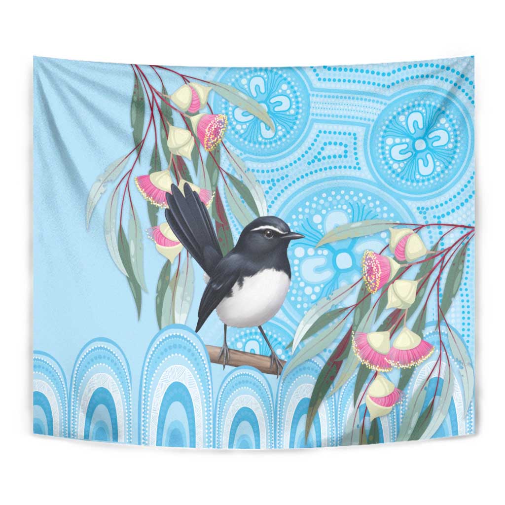 Willie wagtail Australia Tapestry Eucalyptus Blossoms Aboriginal Art - Aussie Hoodie