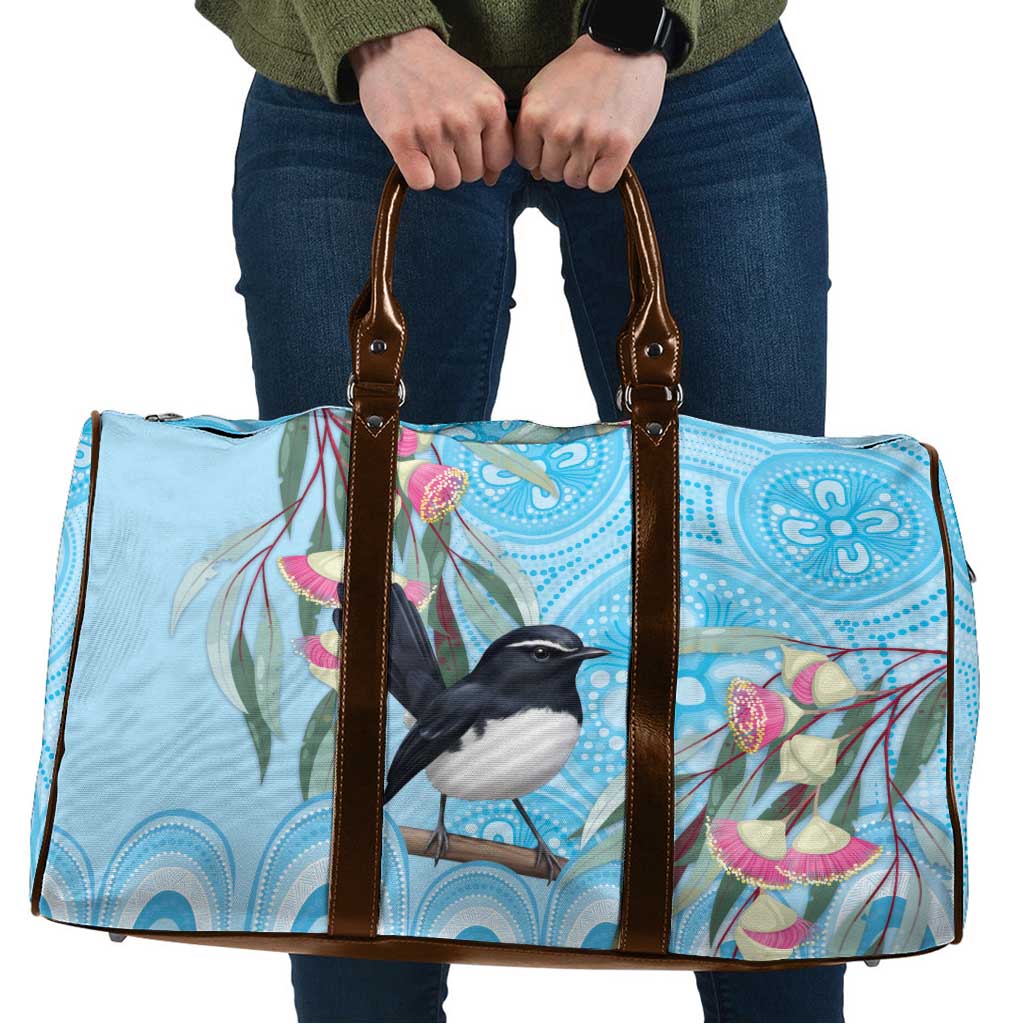 Willie wagtail Australia Travel Bag Eucalyptus Blossoms Aboriginal Art - Aussie Hoodie