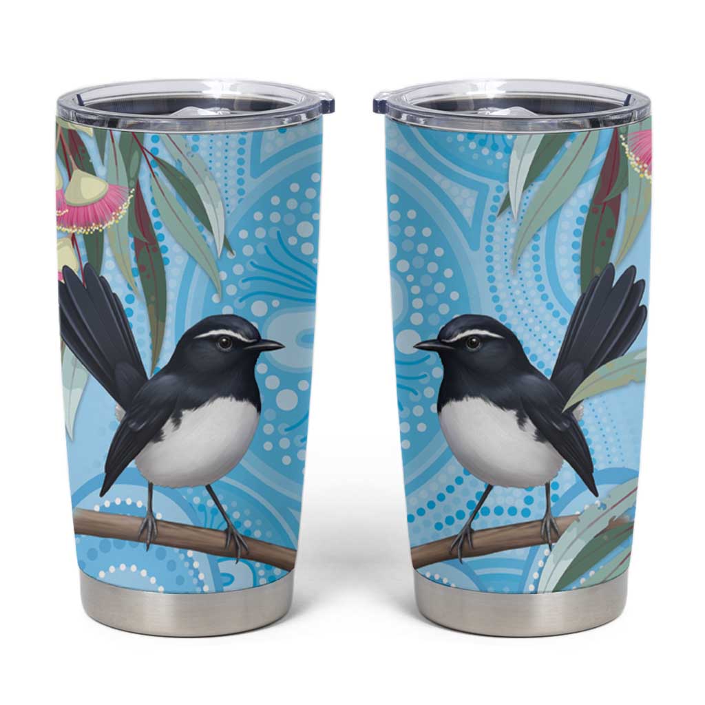 Willie wagtail Australia Tumbler Cup Eucalyptus Blossoms Aboriginal Art - Aussie Hoodie