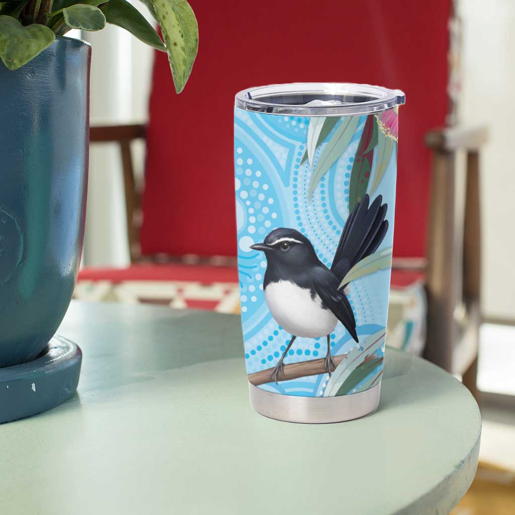 Willie wagtail Australia Tumbler Cup Eucalyptus Blossoms Aboriginal Art - Aussie Hoodie
