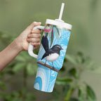 Willie wagtail Australia Tumbler With Handle Eucalyptus Blossoms Aboriginal Art - Aussie Hoodie