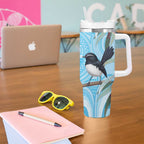 Willie wagtail Australia Tumbler With Handle Eucalyptus Blossoms Aboriginal Art - Aussie Hoodie