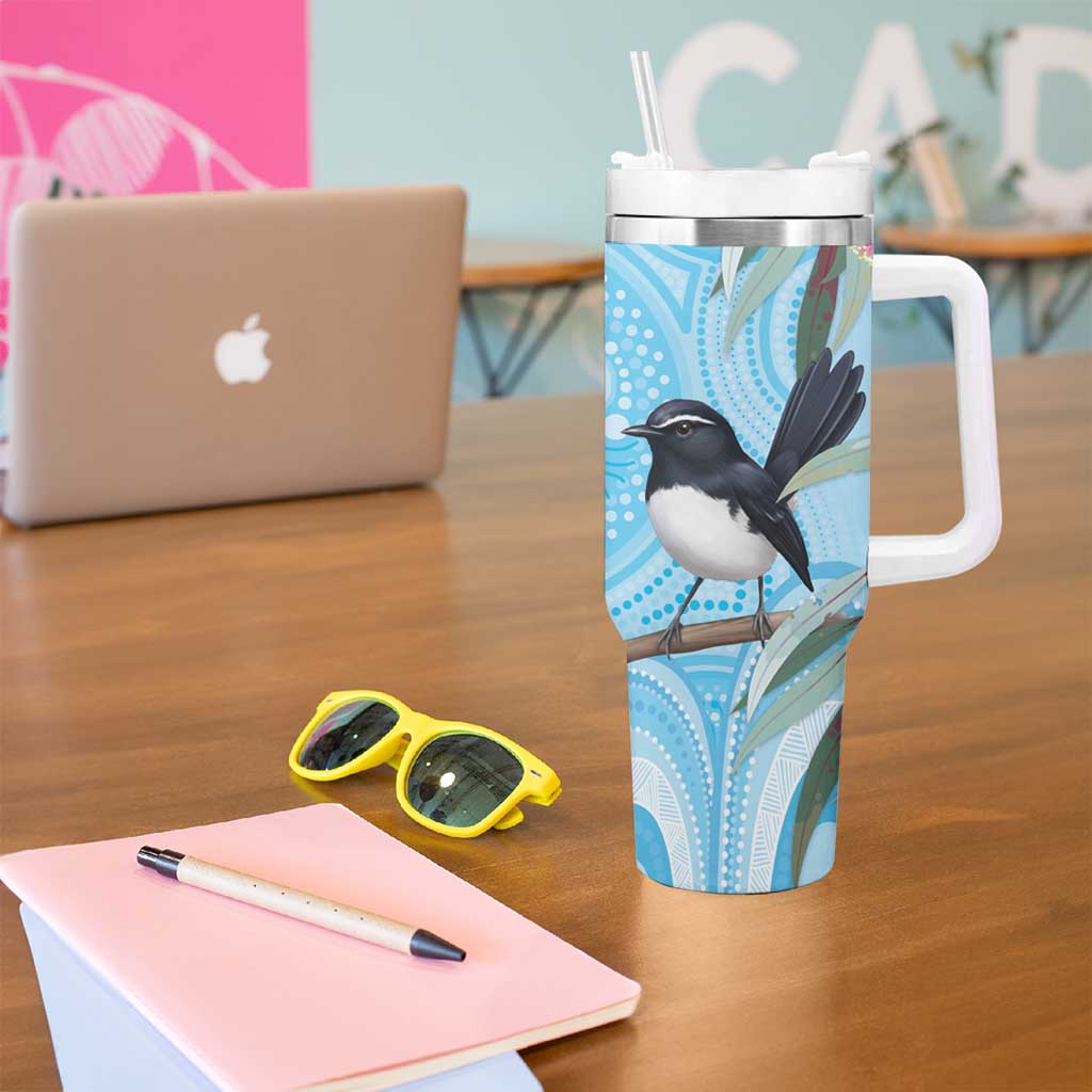 Willie wagtail Australia Tumbler With Handle Eucalyptus Blossoms Aboriginal Art - Aussie Hoodie