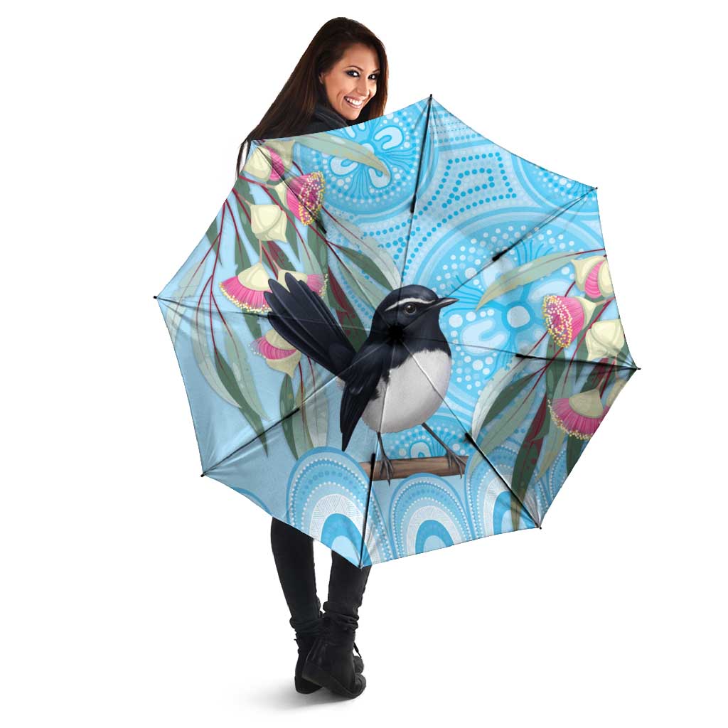 Willie wagtail Australia Umbrella Eucalyptus Blossoms Aboriginal Art - Aussie Hoodie