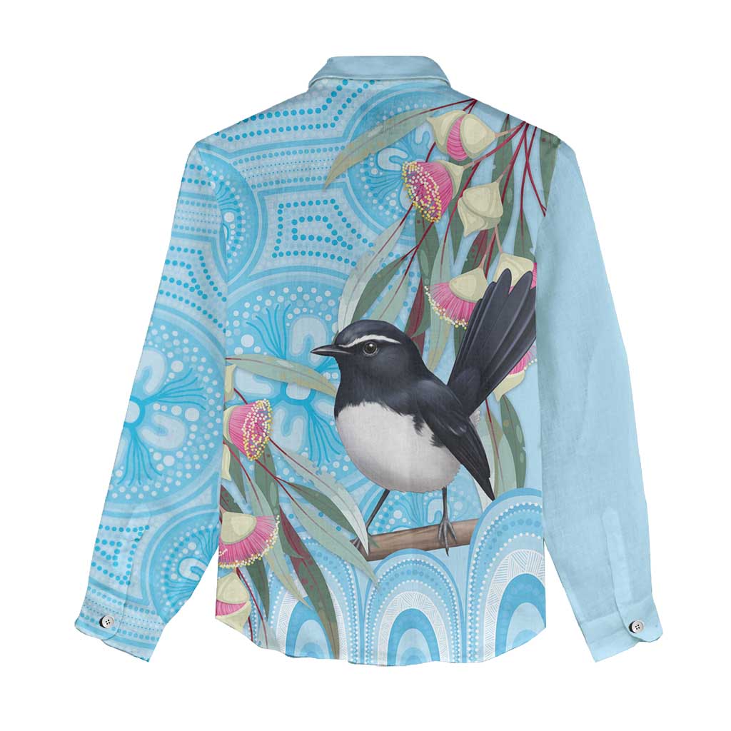 Willie wagtail Australia Women Casual Shirt Eucalyptus Blossoms Aboriginal Art - Aussie Hoodie