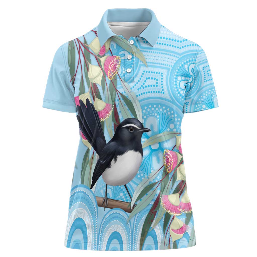 Willie wagtail Australia Women Polo Shirt Eucalyptus Blossoms Aboriginal Art - Aussie Hoodie