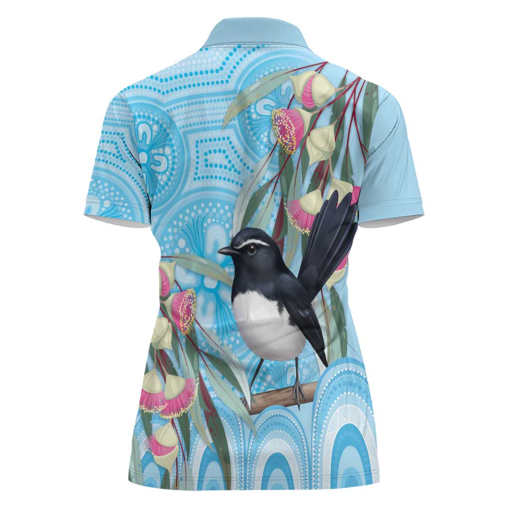 Willie wagtail Australia Women Polo Shirt Eucalyptus Blossoms Aboriginal Art - Aussie Hoodie