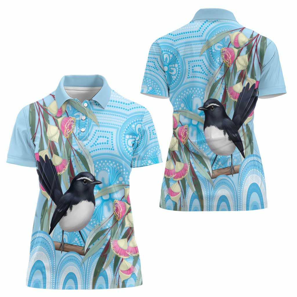 Willie wagtail Australia Women Polo Shirt Eucalyptus Blossoms Aboriginal Art - Aussie Hoodie