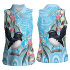 Willie wagtail Australia Women Sleeveless Polo Shirt Eucalyptus Blossoms Aboriginal Art - Aussie Hoodie