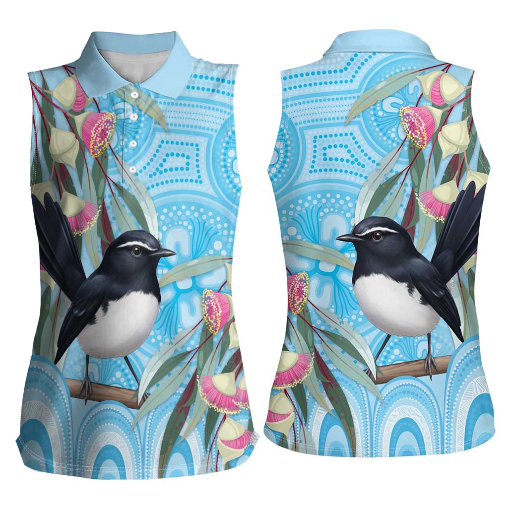 Willie wagtail Australia Women Sleeveless Polo Shirt Eucalyptus Blossoms Aboriginal Art - Aussie Hoodie