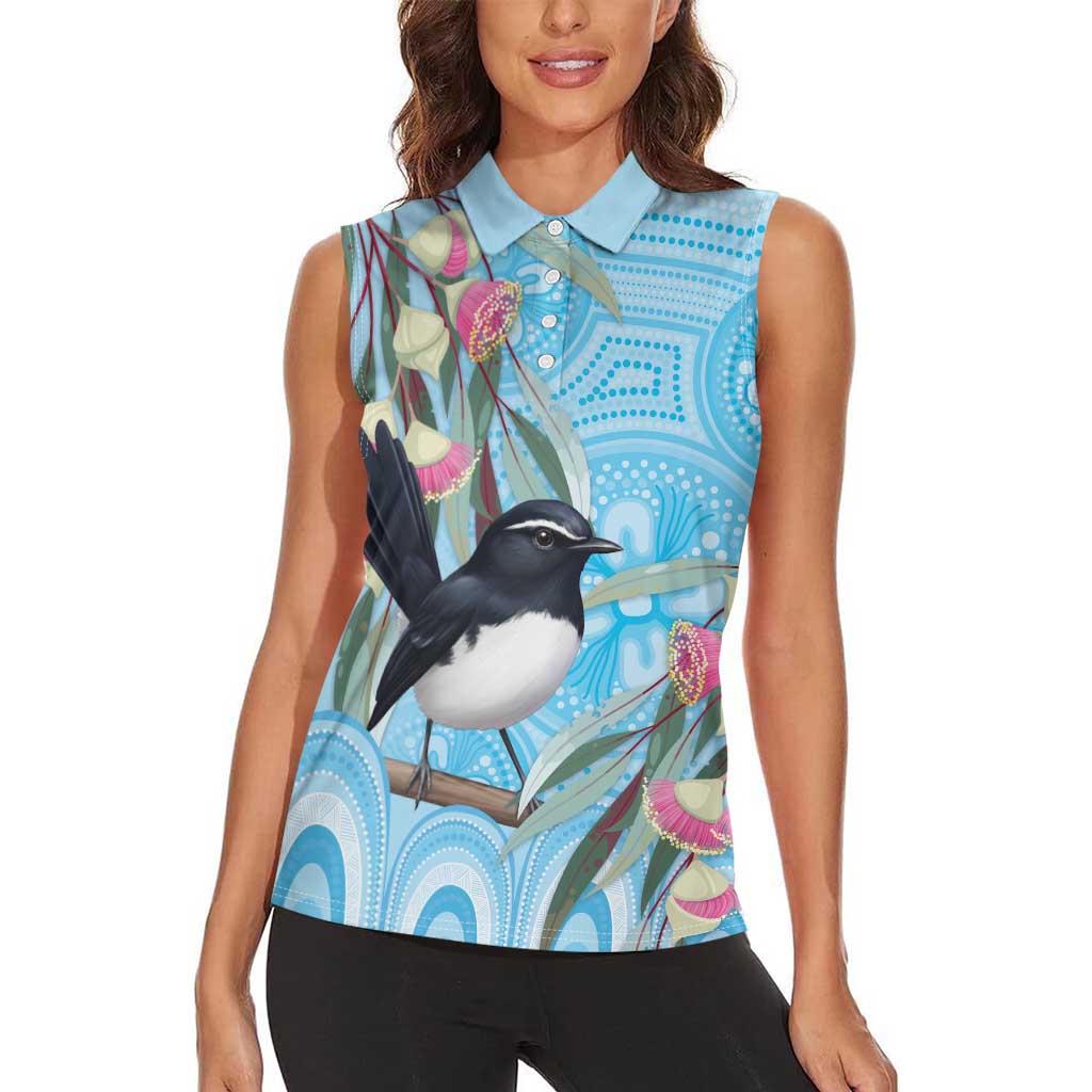 Willie wagtail Australia Women Sleeveless Polo Shirt Eucalyptus Blossoms Aboriginal Art - Aussie Hoodie