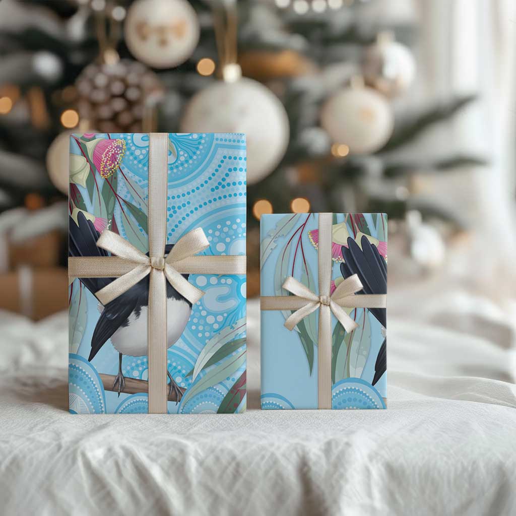 Willie wagtail Australia Wrapping Paper Eucalyptus Blossoms Aboriginal Art - Aussie Hoodie