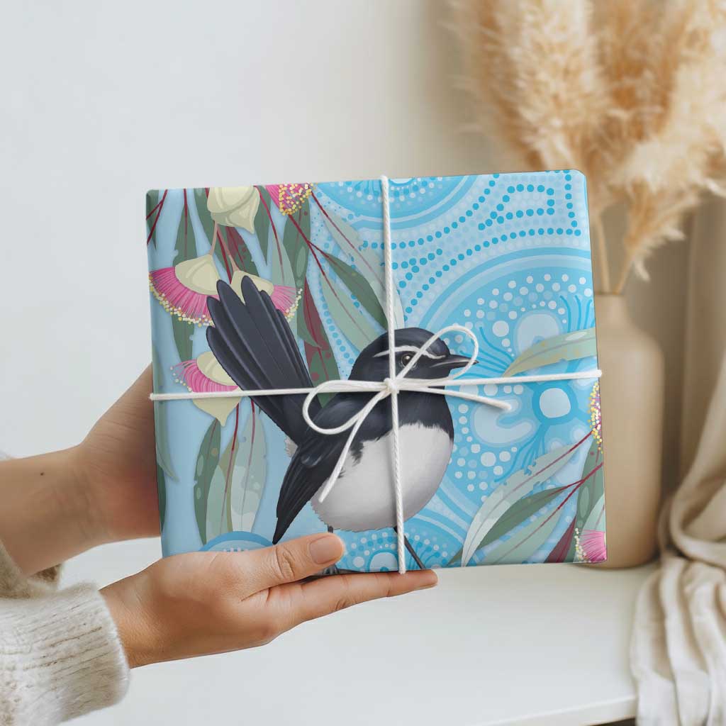 Willie wagtail Australia Wrapping Paper Eucalyptus Blossoms Aboriginal Art - Aussie Hoodie