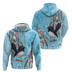 Willie wagtail Australia Zip Hoodie Eucalyptus Blossoms Aboriginal Art - Aussie Hoodie